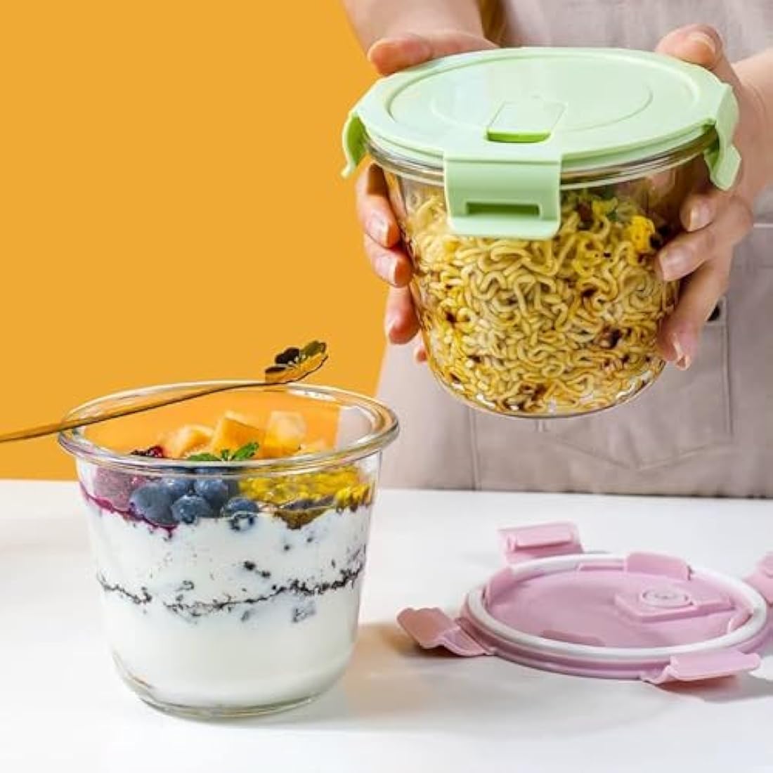710ml Round Glass Soup Containers - Airtight Borosilicate 4pk