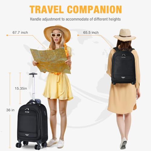 Ponhog 15.6 Inch Laptop Wheeled Backpack – 4 Spinner Wheel Trolley