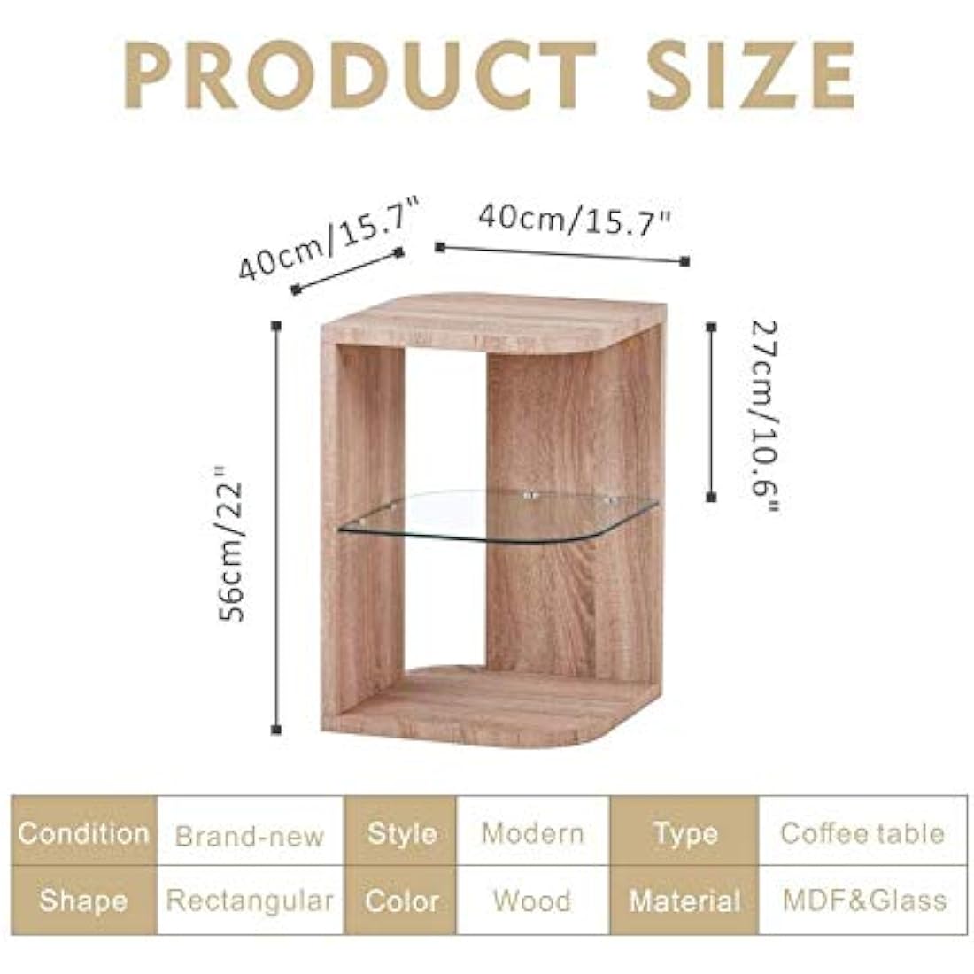GOLDFAN 3-Tier Glass and Wood Side Table – Modern Oak End Table
