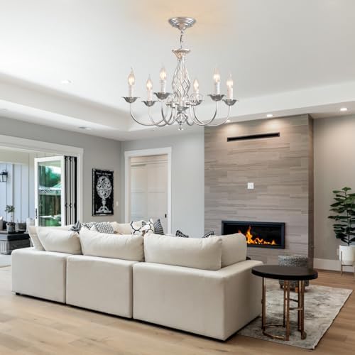 JIINOO French Country Chandelier | 6-Light Silver Rustic Farmhouse Pendant