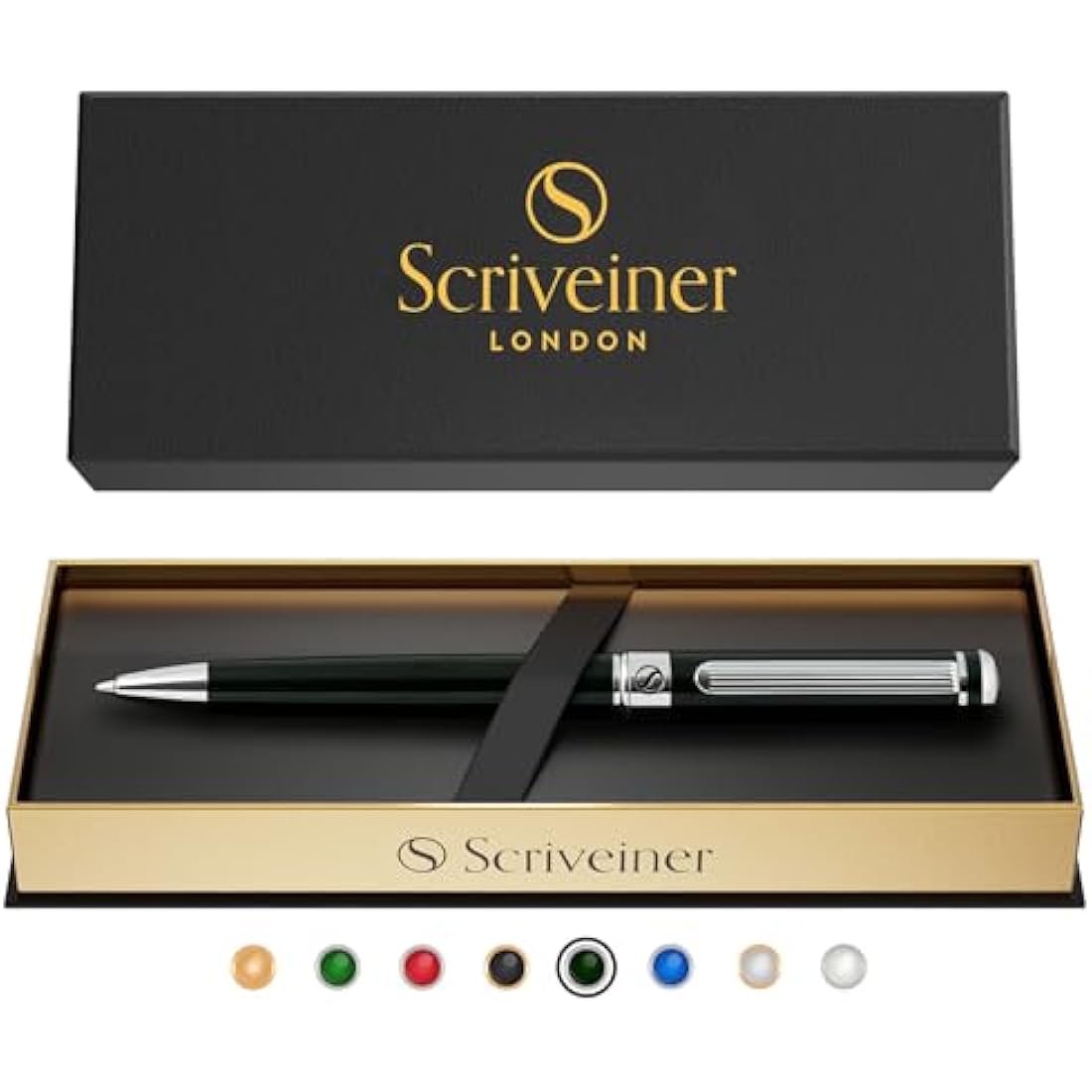 Luxury Ballpoint Pen – Black & Green with Chrome Finish