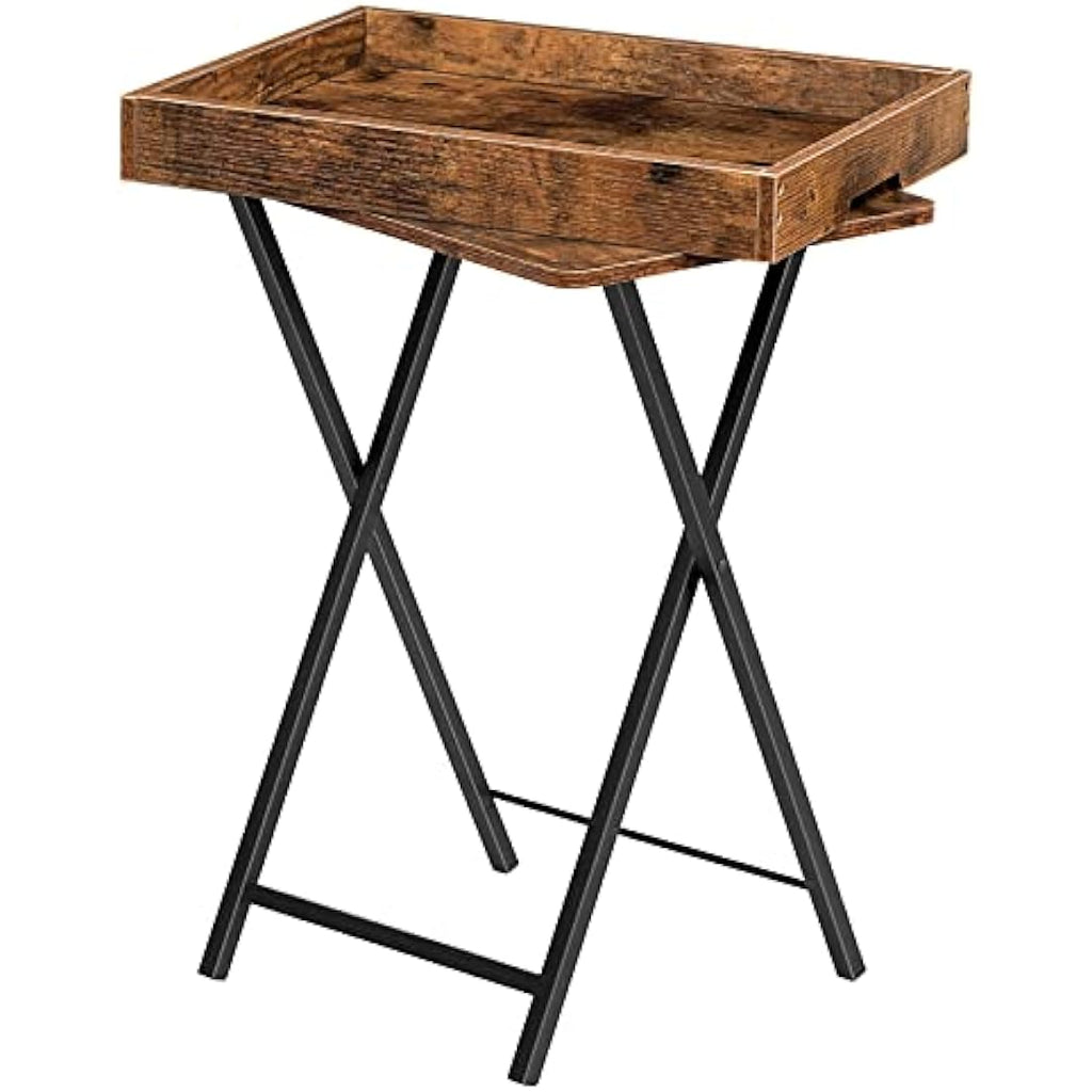 HOOBRO Folding TV Tray Table | Rustic Brown Side Table with Serving Tray