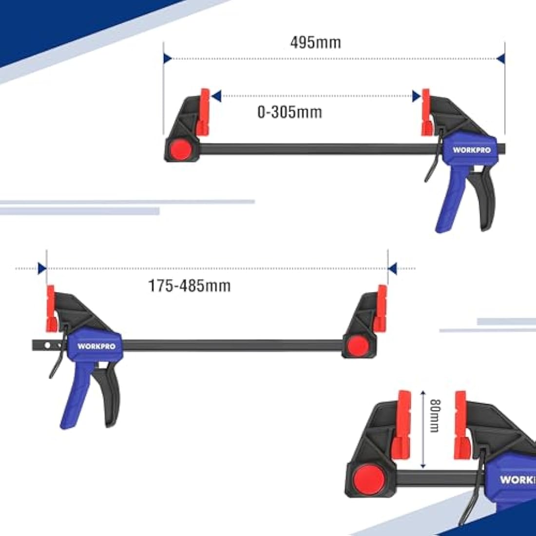 WORKPRO 2-Pack Heavy Duty 300mm F-Clamps | 300 LBS Quick Release Set