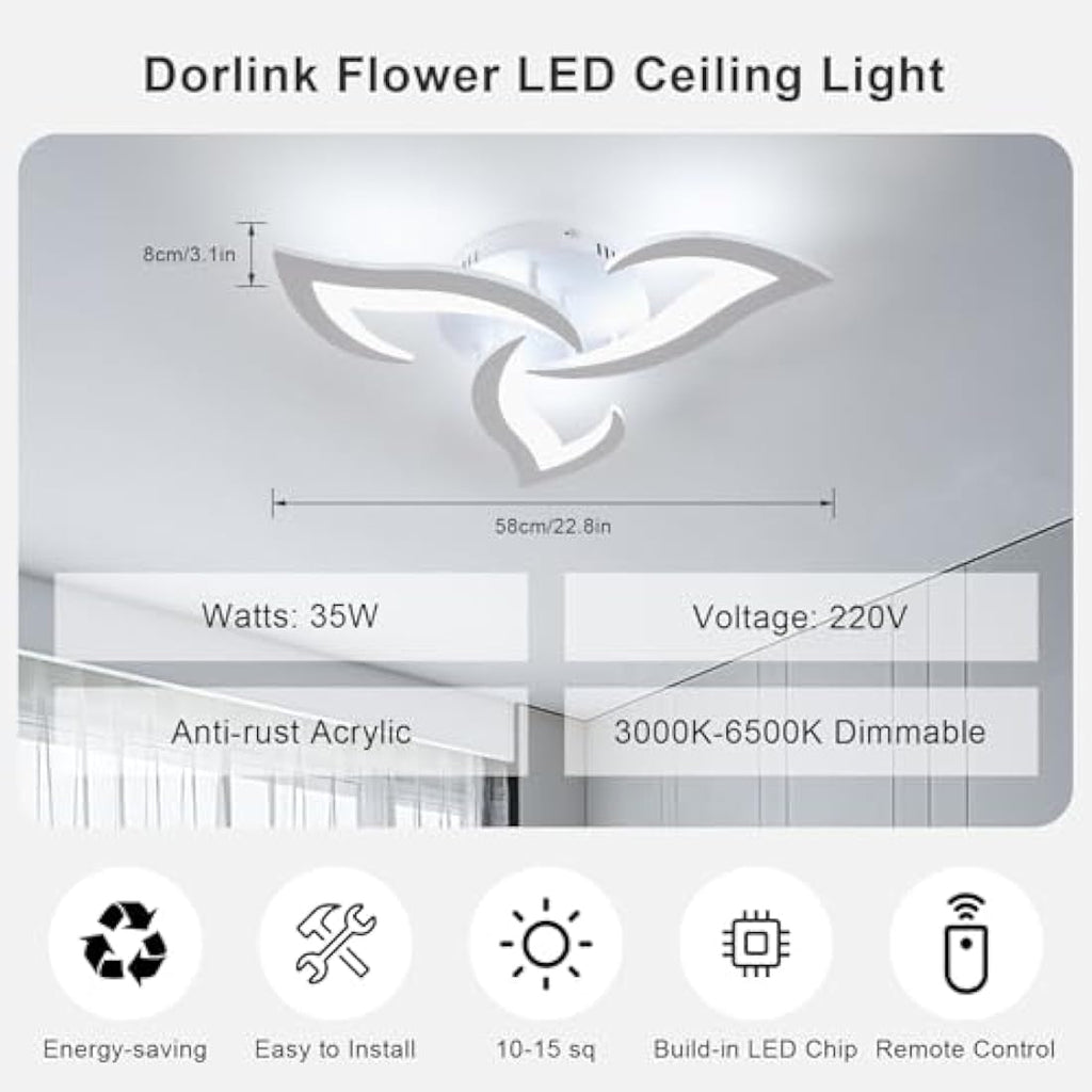 Dorlink Modern Flower LED Ceiling Light - Dimmable 36W with Remote