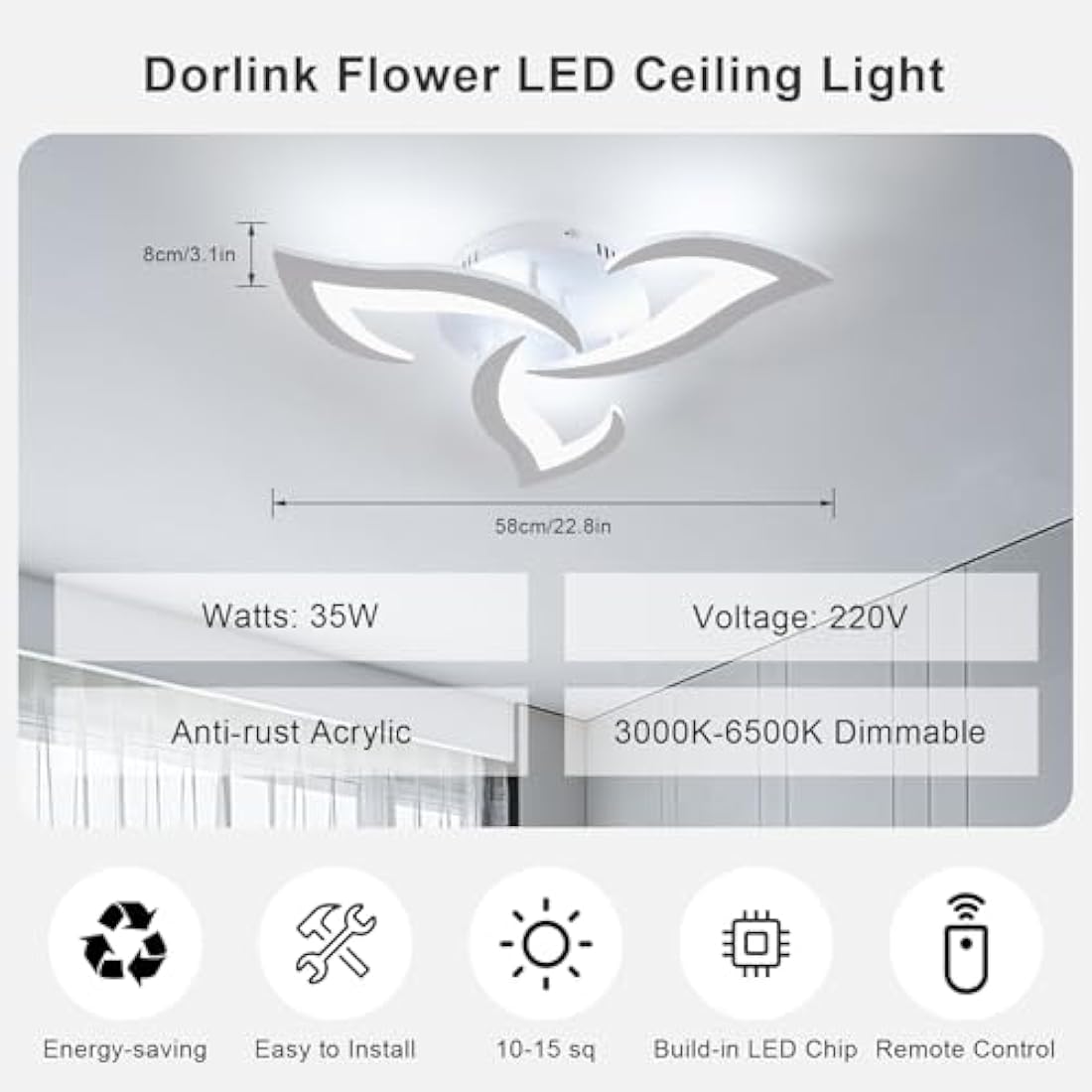 Dorlink Modern Flower LED Ceiling Light - Dimmable 36W with Remote