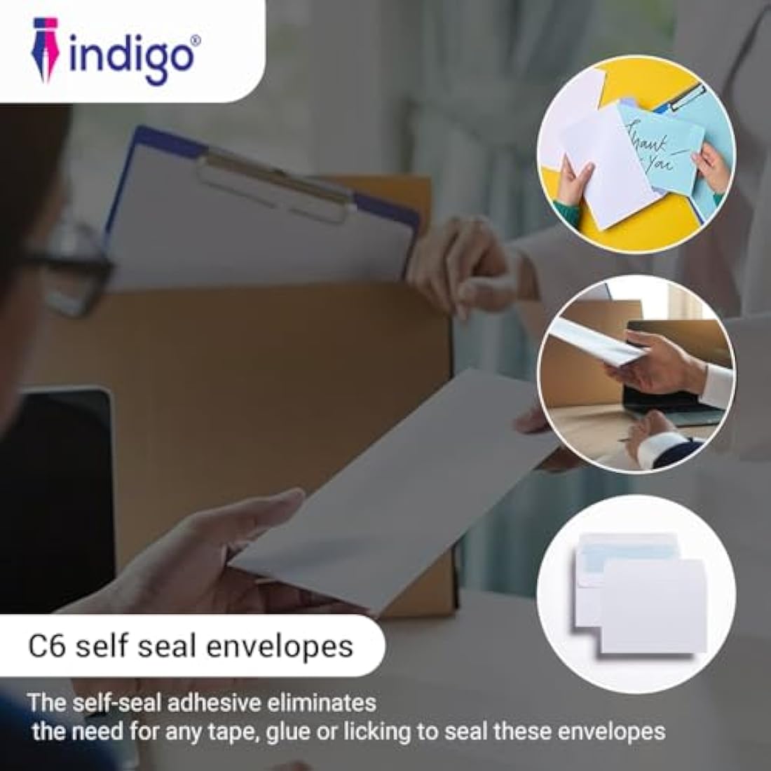 Indigo C6 White Peel & Seal Envelopes – 114 x 162mm (Pack of 500)
