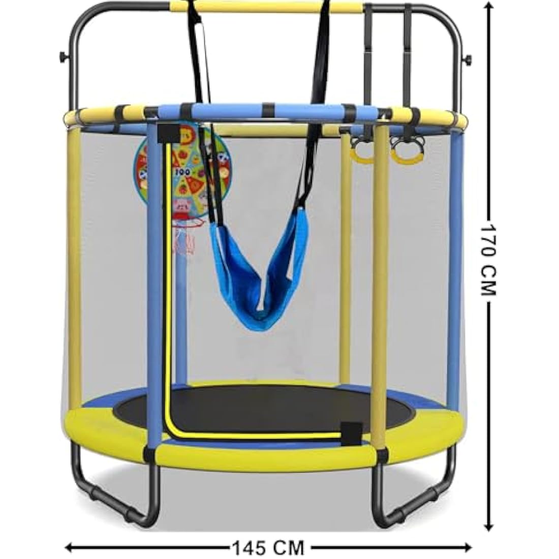 Kids Trampoline with Swing, Basketball Hoop & Safety Net
