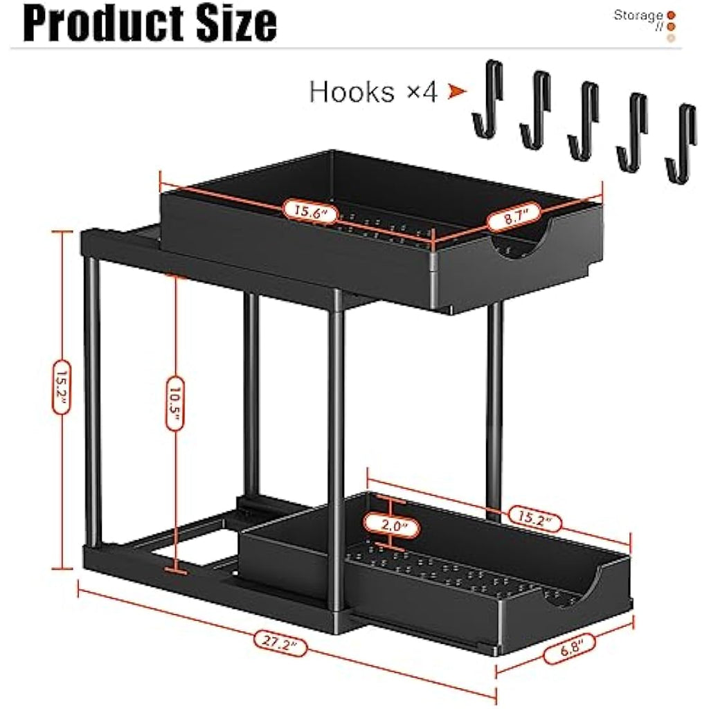 PurKeep 2-Tier Under Sink Organizer | Sliding Kitchen Storage - 2 Pack