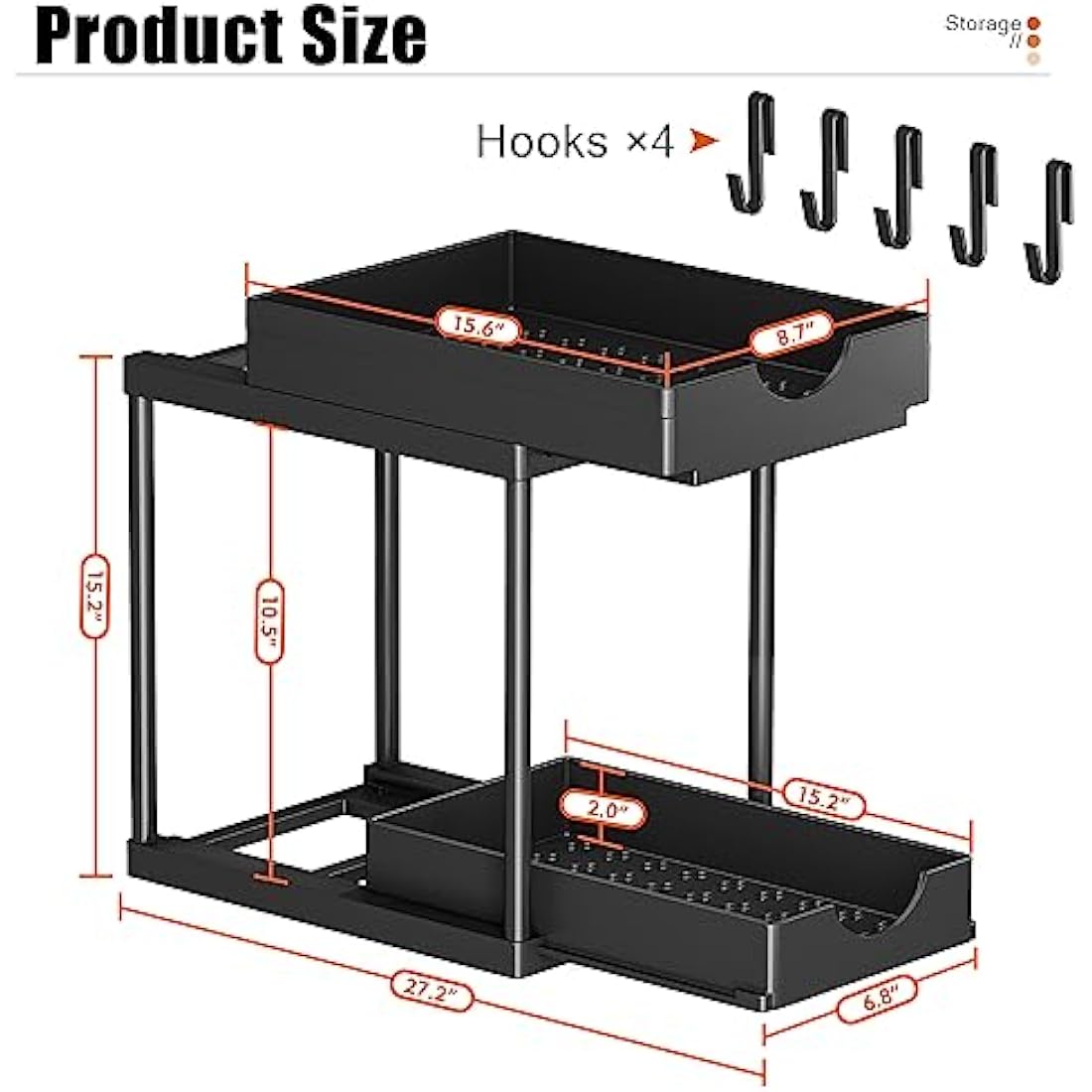 PurKeep 2-Tier Under Sink Organizer | Sliding Kitchen Storage - 2 Pack