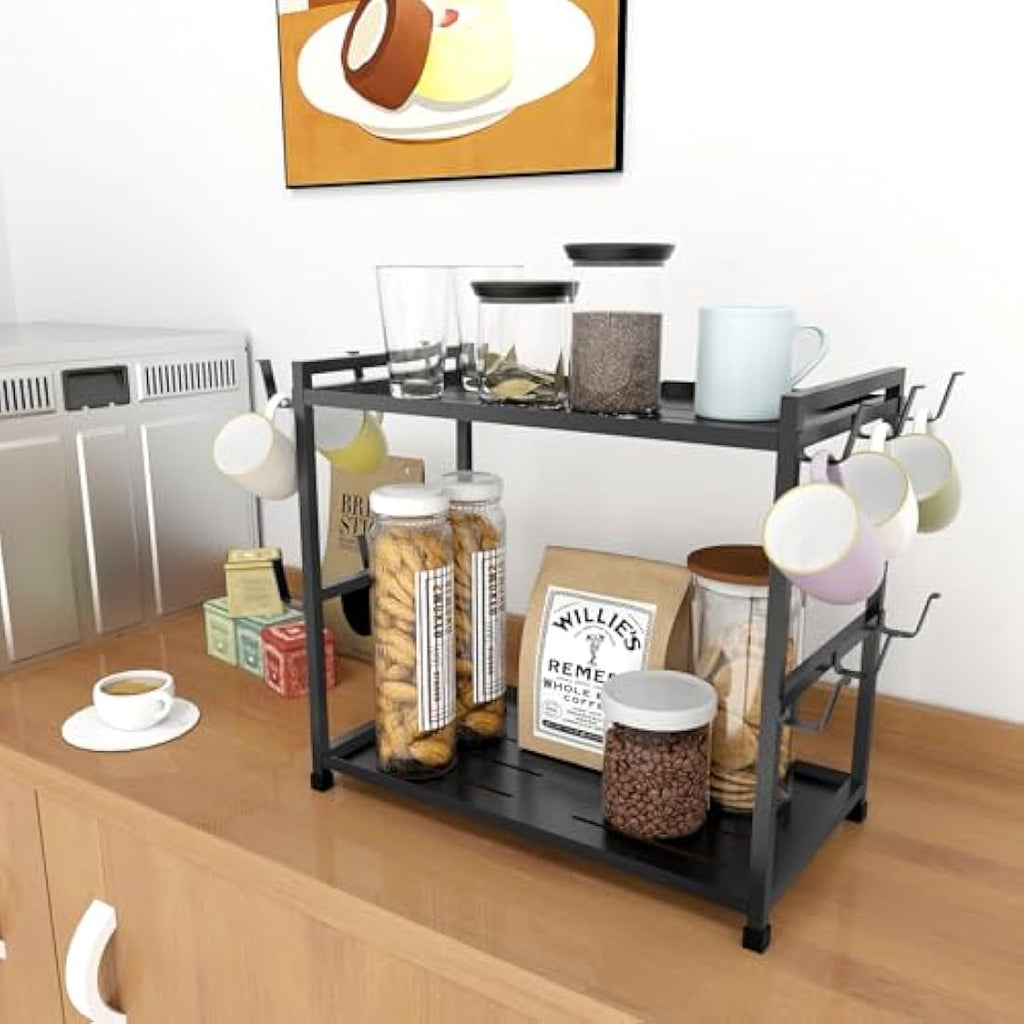 Bethom 2-Tier Coffee Cup Holder – 12 Hook Metal Mug Rack & Station Organizer