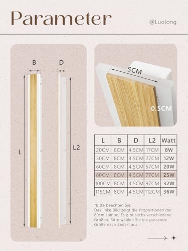 LUOLONG Bamboo LED Wall Light – 80cm Modern Wood Sconce 3000K 25W