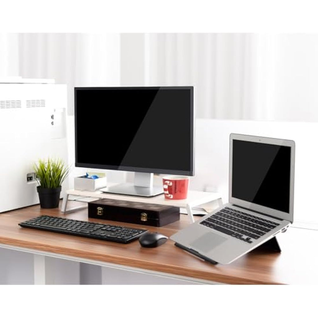 ThingyClub Monitor Stand Riser – Ergonomic MDF Desk Organizer, White Birch