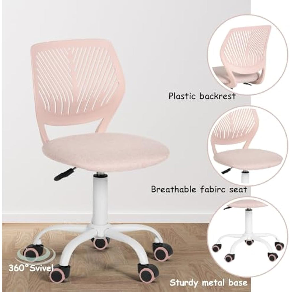 Homy Casa Ergonomic Swivel Desk Chair – Linen Fabric Task Chair, Pink