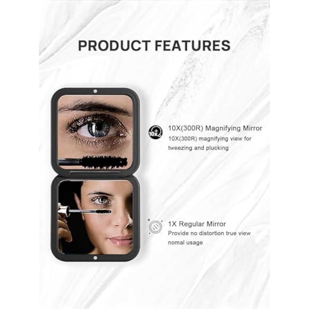 OMIRO Compact Mirror | 1X/10X Magnifying Travel Pocket Mirror - Black