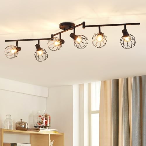 ANWIO 6-Way Industrial Ceiling Spotlights – Black Wire Cage Light