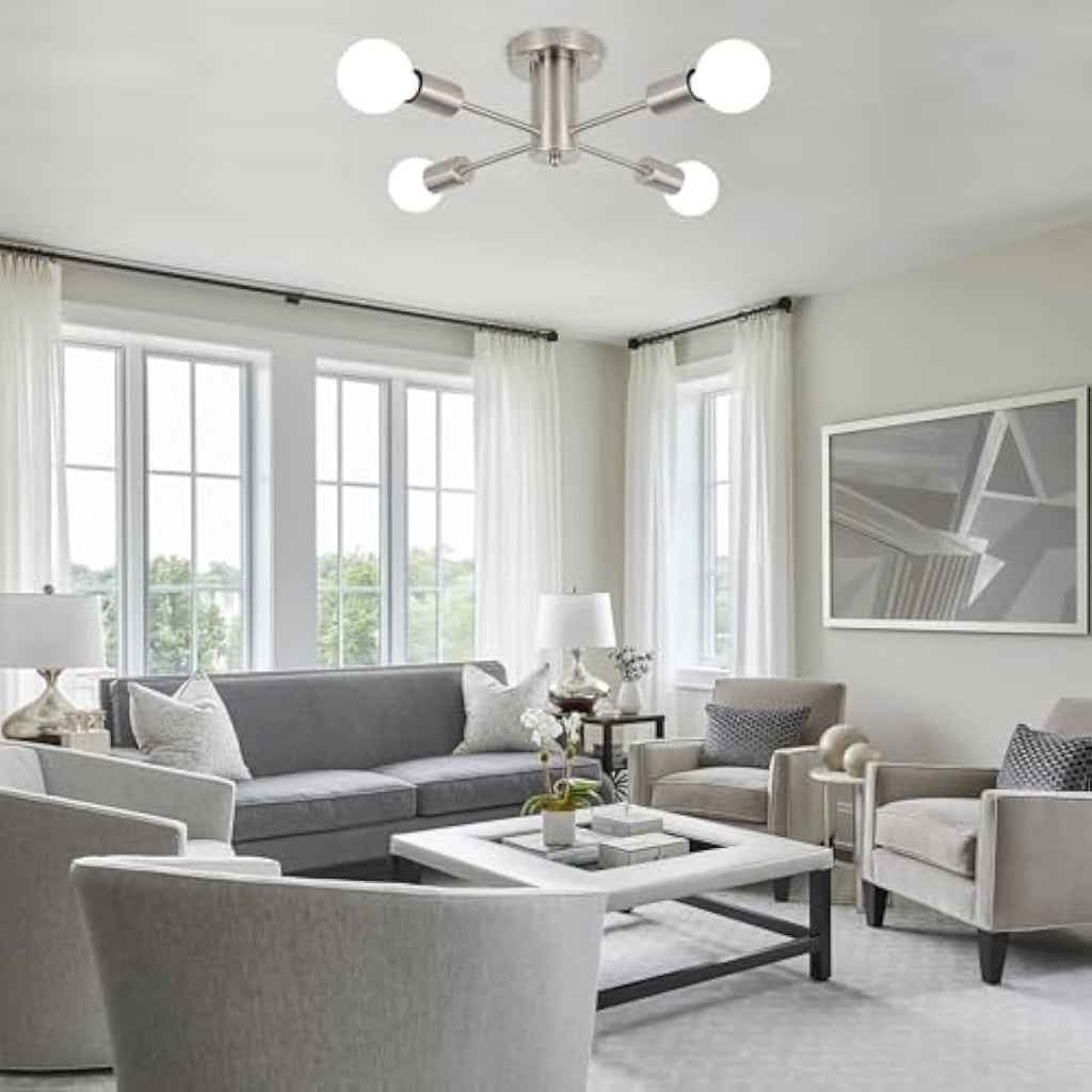 QAREHL 4-Light Sputnik Chandelier – Modern Brushed Nickel Ceiling Light