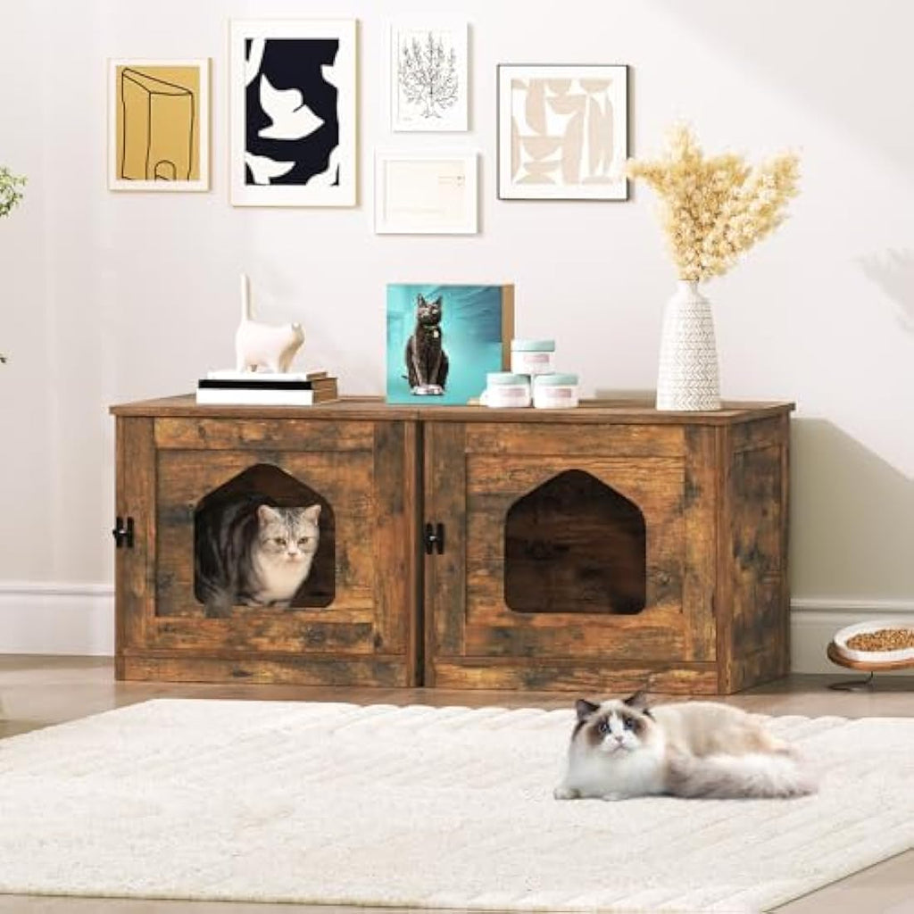 HOOBRO Cat Litter Box Enclosure – Rustic Brown Hidden Litter Box Furniture