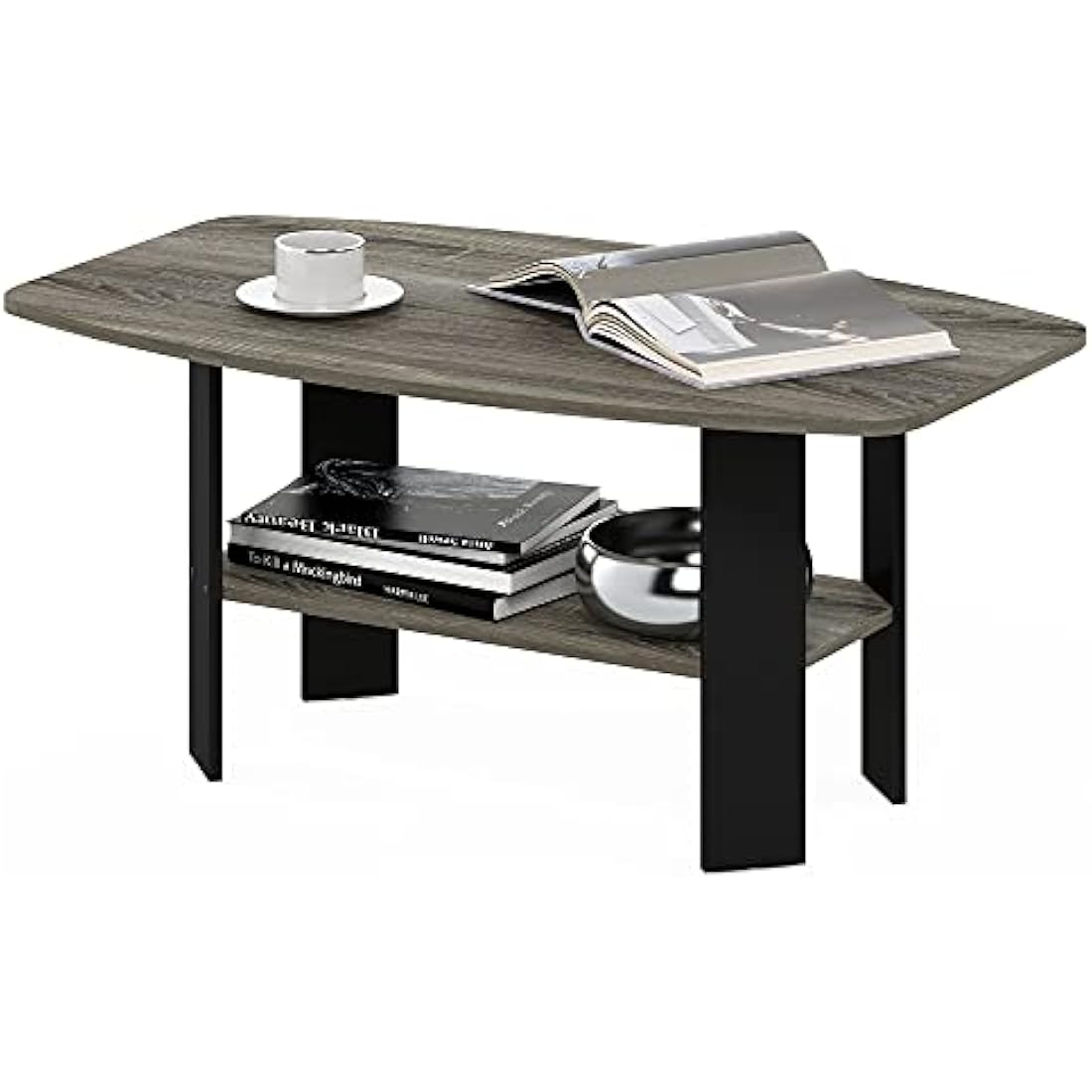 Furinno Simple Design Coffee Table | French Oak & Black Side Table