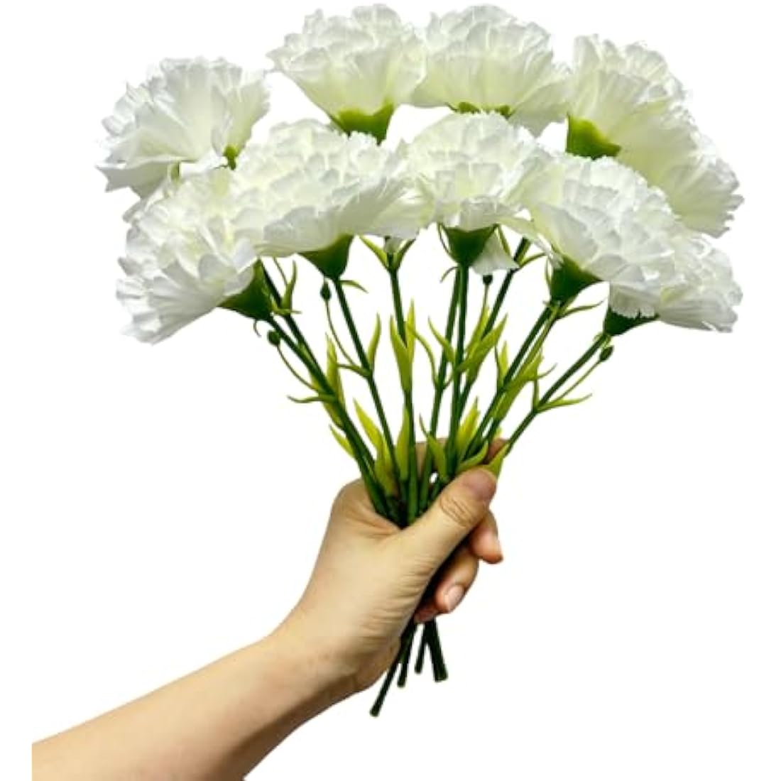 Jolof Store 10 Stem Artificial Silk Carnations | UV Resistant White Flowers