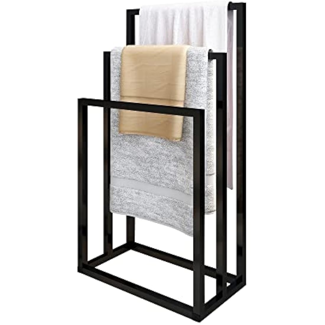 Jolof Store 3-Tier Freestanding Towel Rack – Black Steel Bathroom Stand
