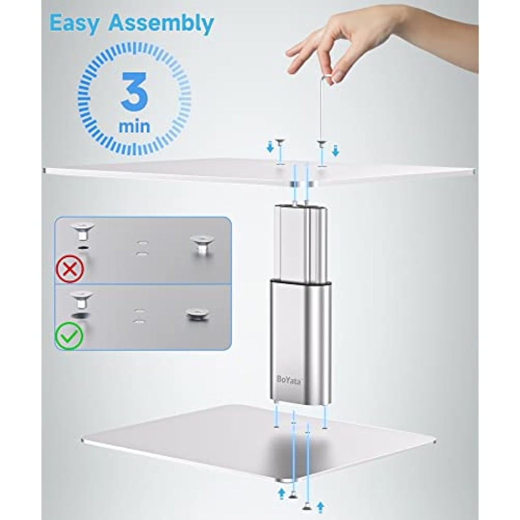 BoYata Monitor Stand Riser – Adjustable Metal Desktop Organizer, Silver