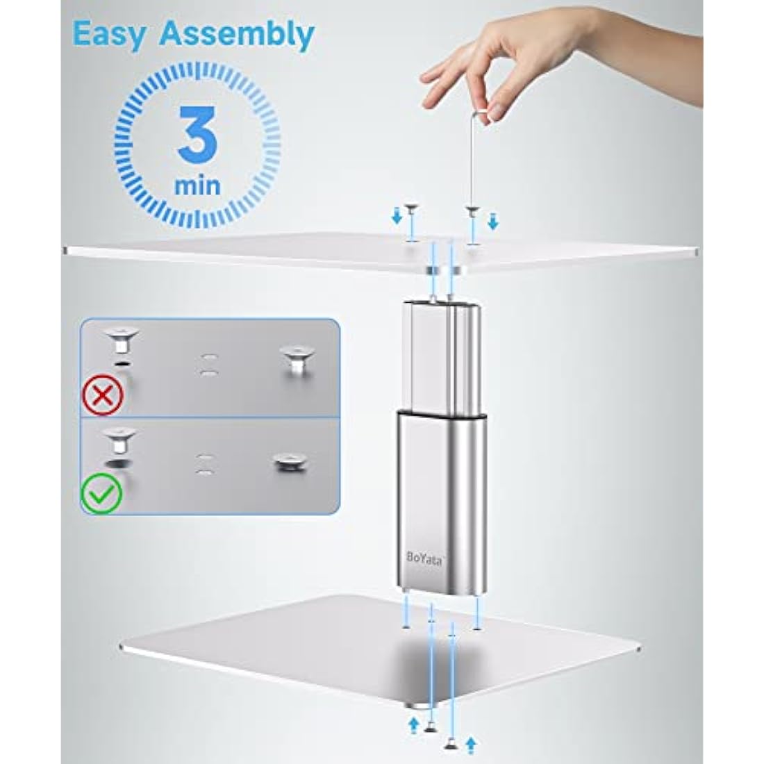 BoYata Monitor Stand Riser – Adjustable Metal Desktop Organizer, Silver
