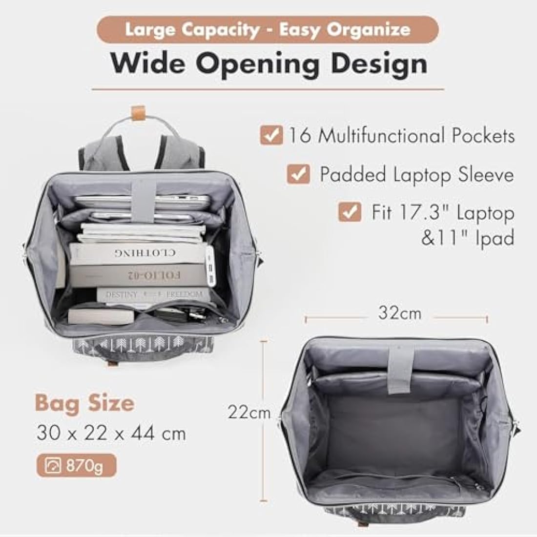 Lekesky 17.3" Laptop Backpack – Waterproof Travel Rucksack, Grey