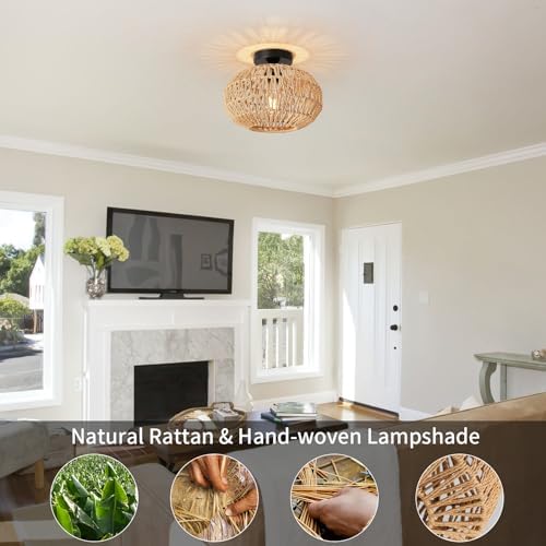 FORCOSO Rattan Ceiling Light – Boho Handwoven E27 Vintage Chandelier