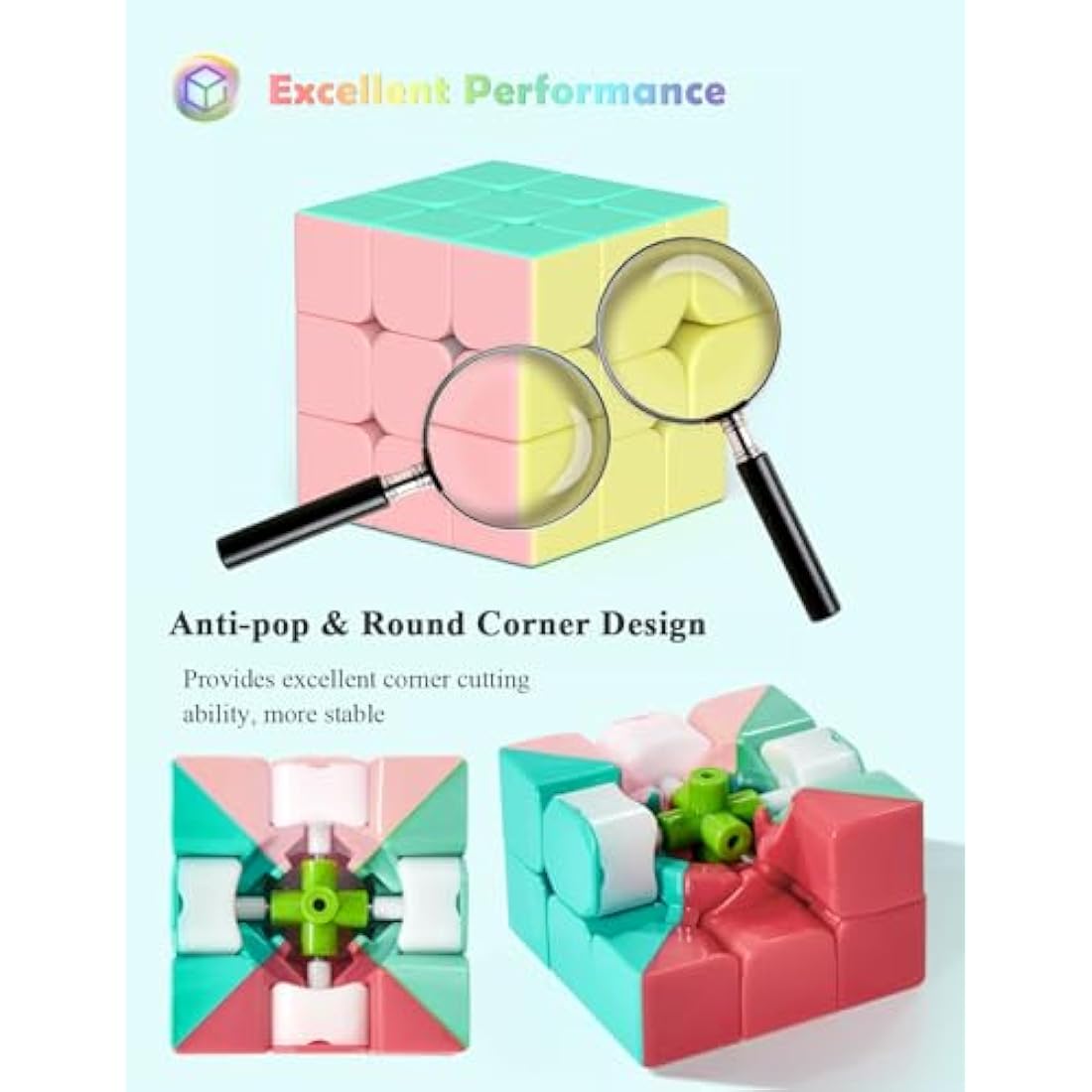 Roxenda Speed Cube Set | 2x2 3x3 4x4 Pyramid Stickerless Macaron Cubes