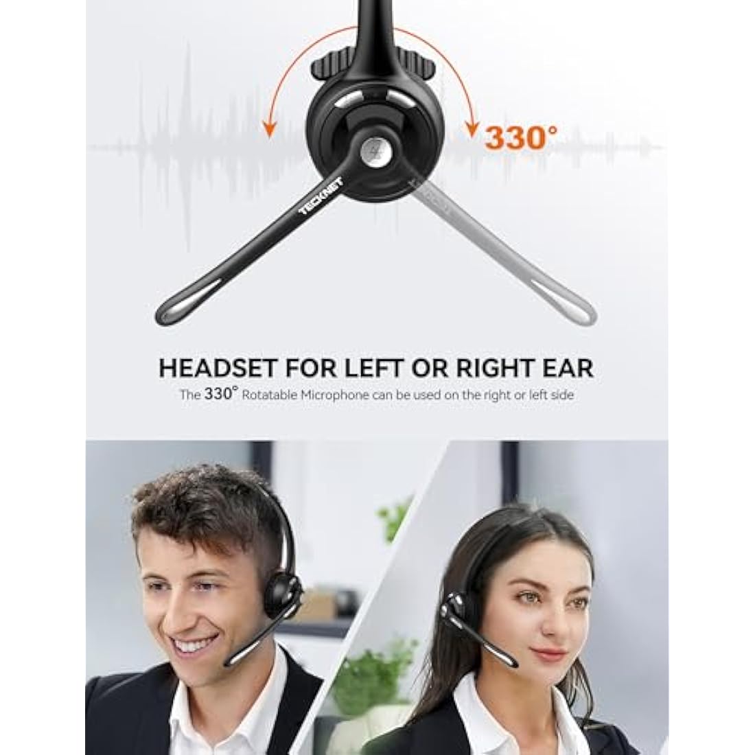 TECKNET Bluetooth Headset – Wireless Noise Cancelling Headphones with USB Dongle