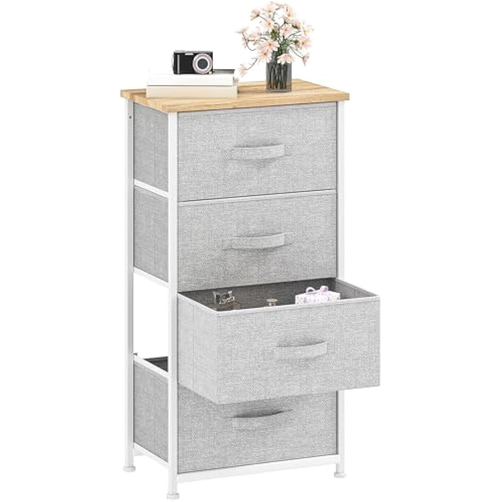 DWVO 4 Fabric Drawer Chest – Steel Frame Bedroom Dresser, Light Grey