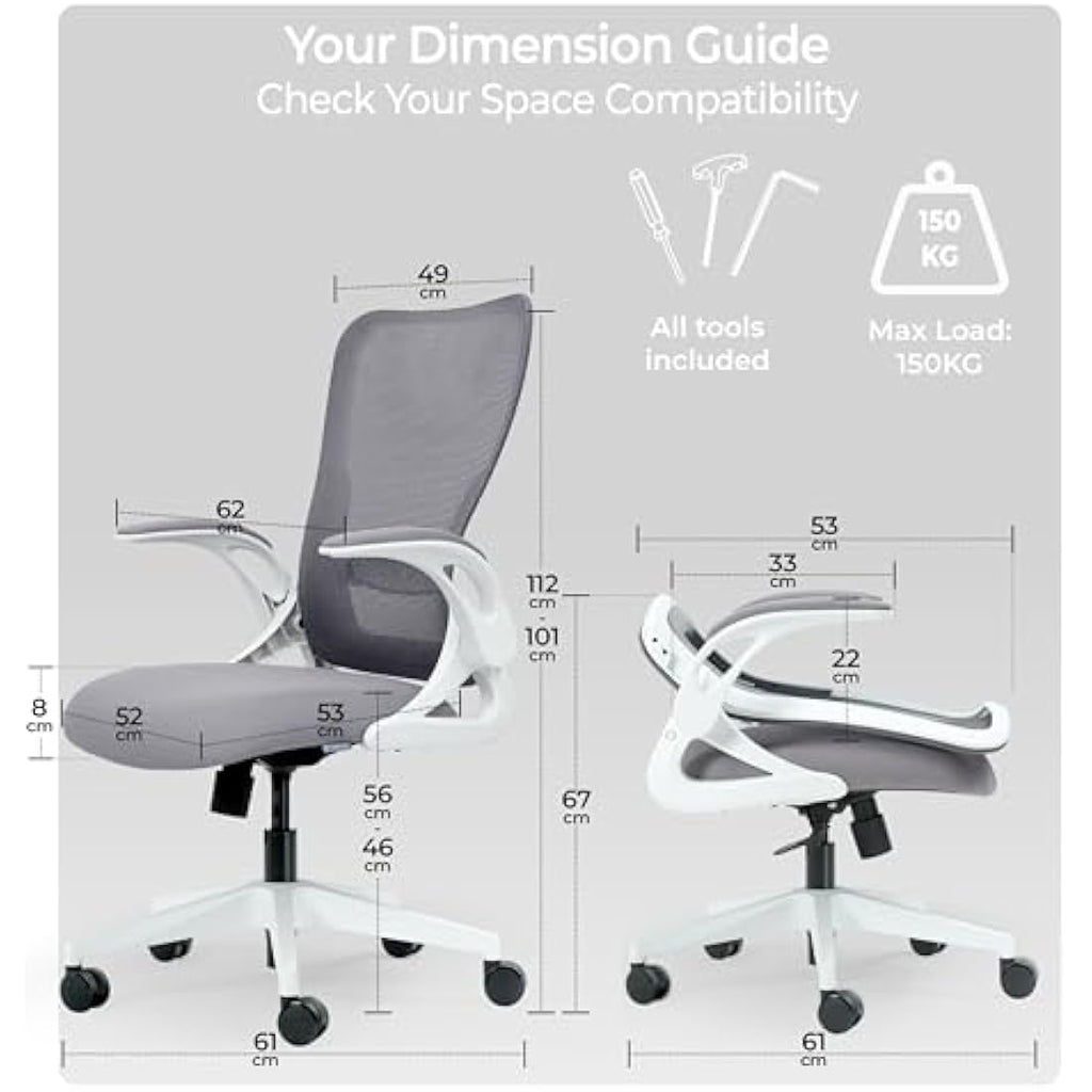 Tervo Model U – Foldable Ergonomic Mesh Office Chair with Flip-Up Arms