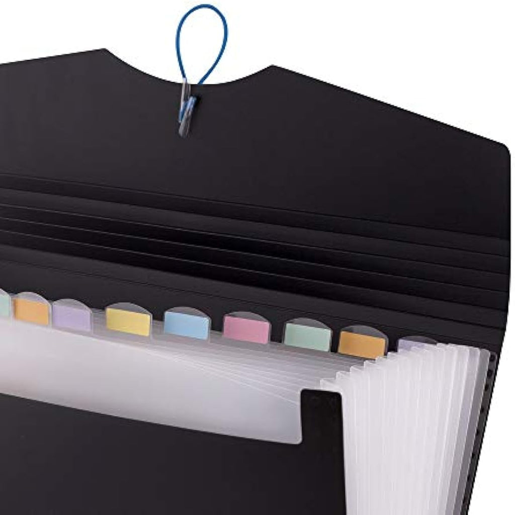 D.RECT A4 Expanding File Folder | 12-Pocket Document Organiser - Black