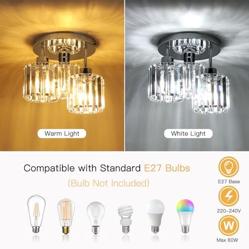 FORCOSO Modern Crystal Ceiling Light – 3-Light Chrome Semi Flush Chandelier