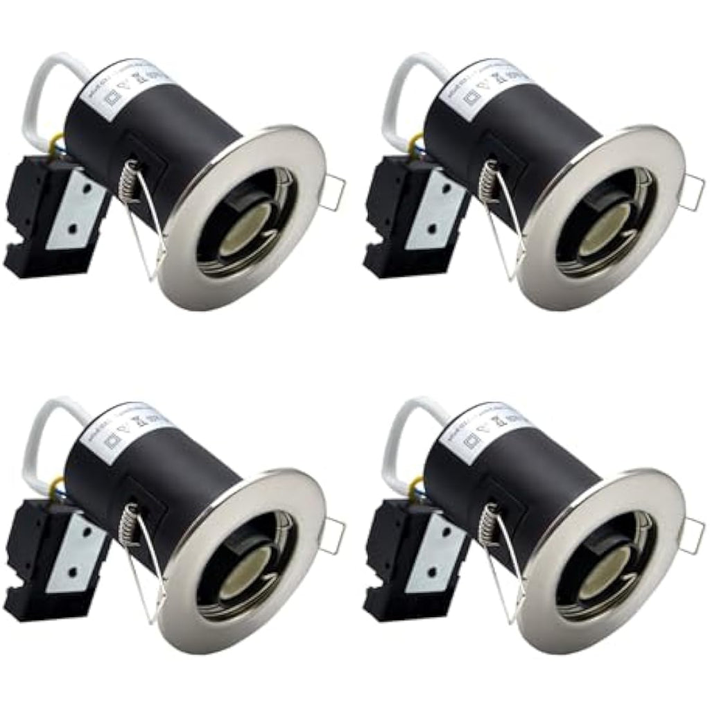 HiBay Fire Rated GU10 Recessed Downlights - Brushed Chrome Spotlights 4-Pack