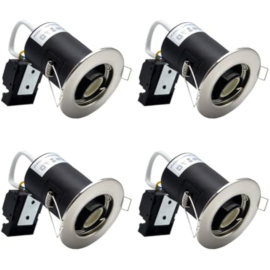 HiBay Fire Rated GU10 Recessed Downlights - Brushed Chrome Spotlights 4-Pack