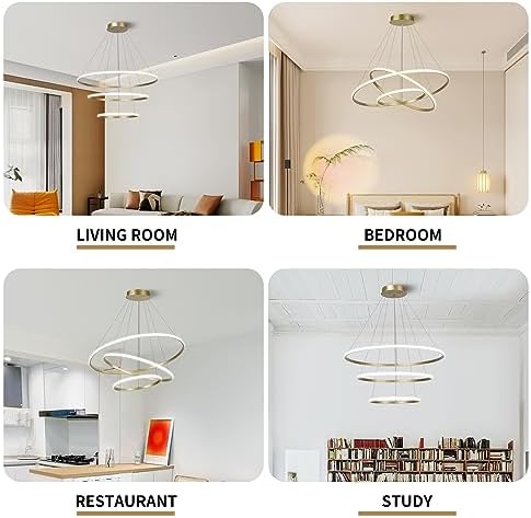 Jolof Store Gold 3-Ring LED Chandelier – Dimmable Modern Acrylic Pendant