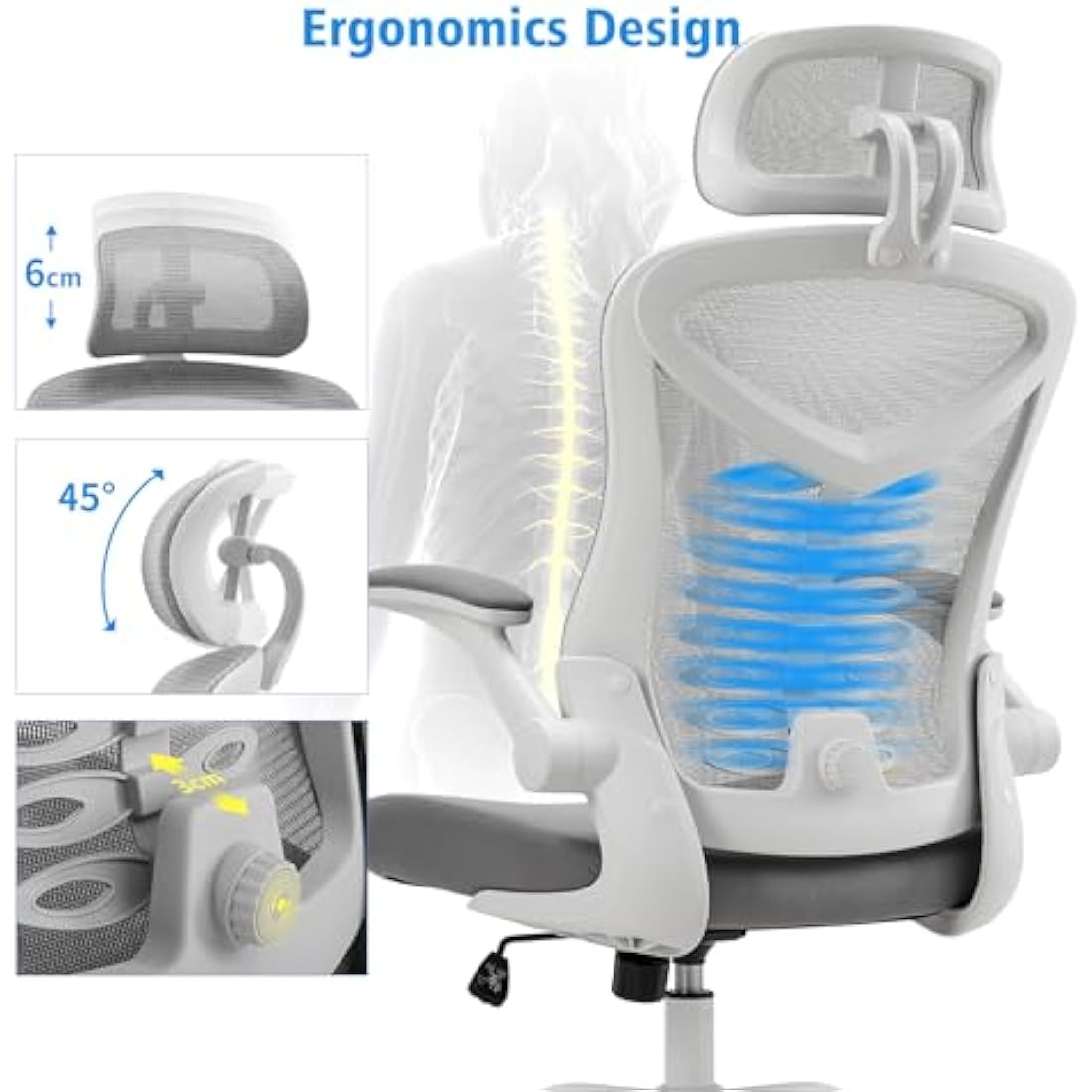 Magic Life Ergonomic Mesh Office Chair – Adjustable Lumbar Support, White