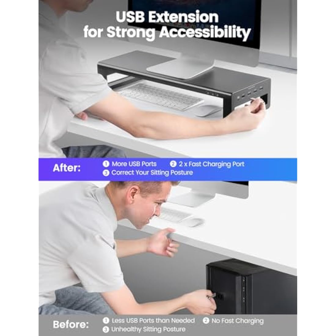 Vaydeer Aluminum Monitor Stand Riser with 4 USB 3.0 Ports – Black