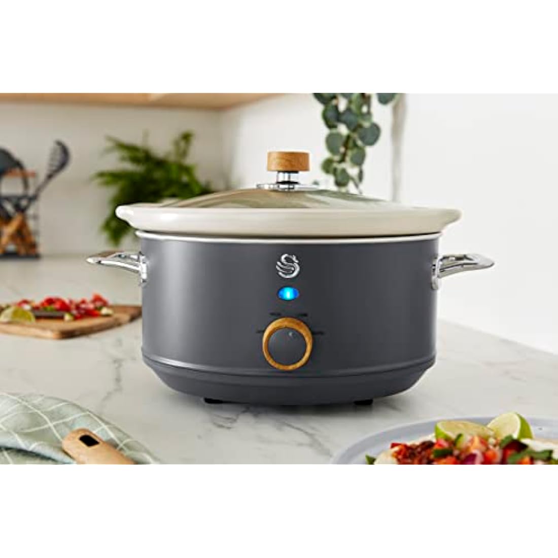 Swan Nordic 3.5L Slow Cooker – 3 Heat Settings – Matte Grey
