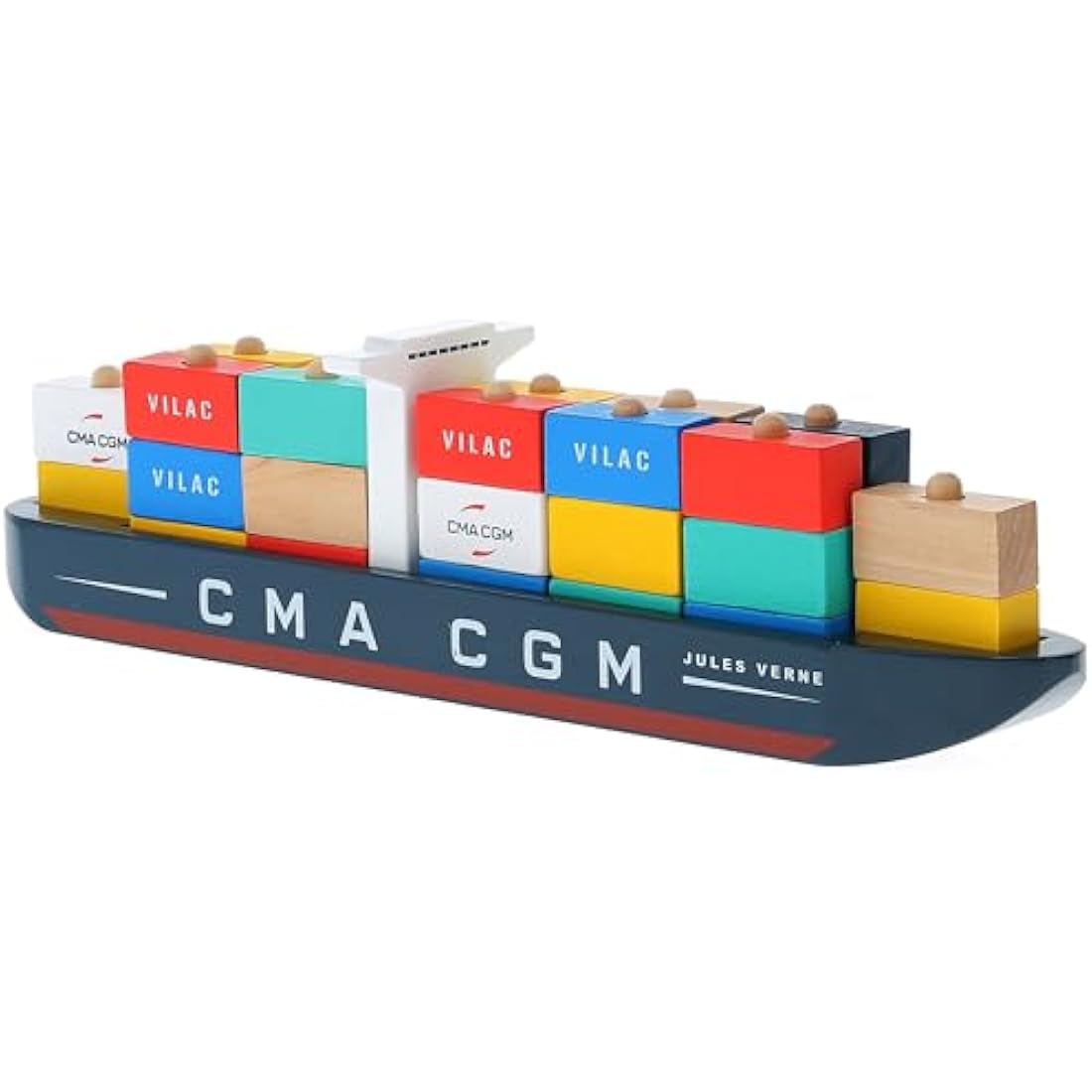 Vilac Wooden Jules Verne Container Ship – Stacking Toy for Kids