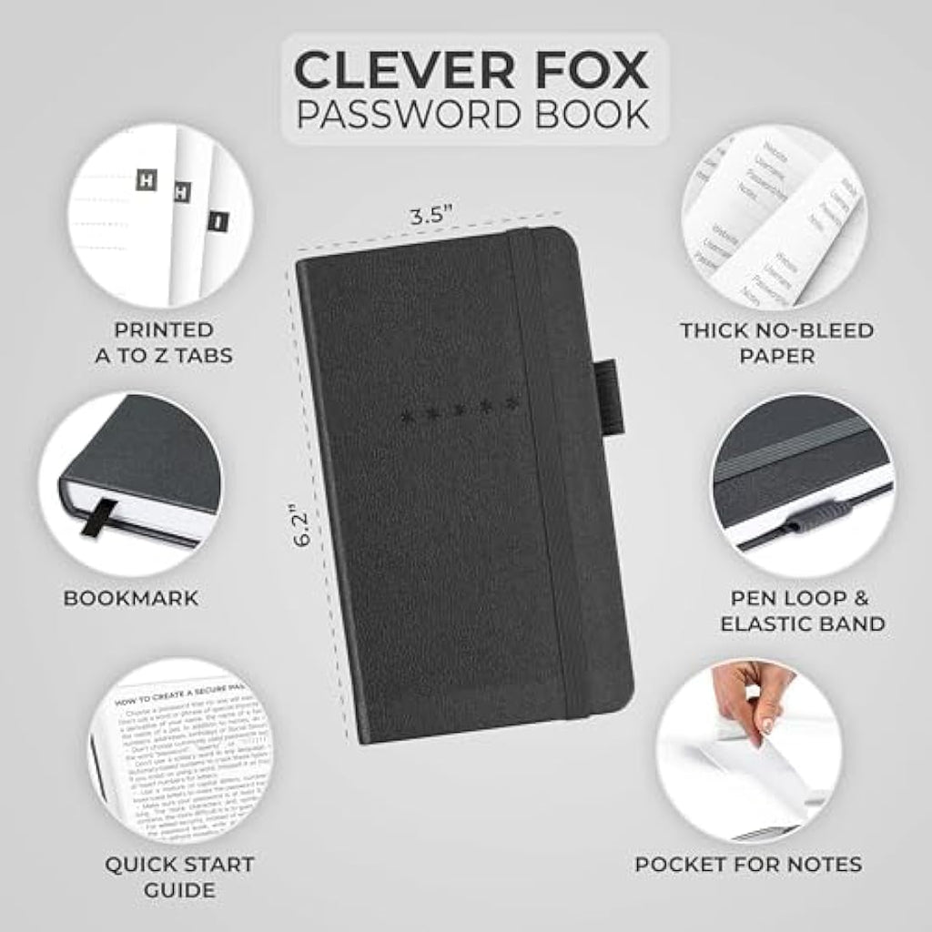 Clever Fox Password Book Pocket - Small Internet Logbook, Mystic Gray