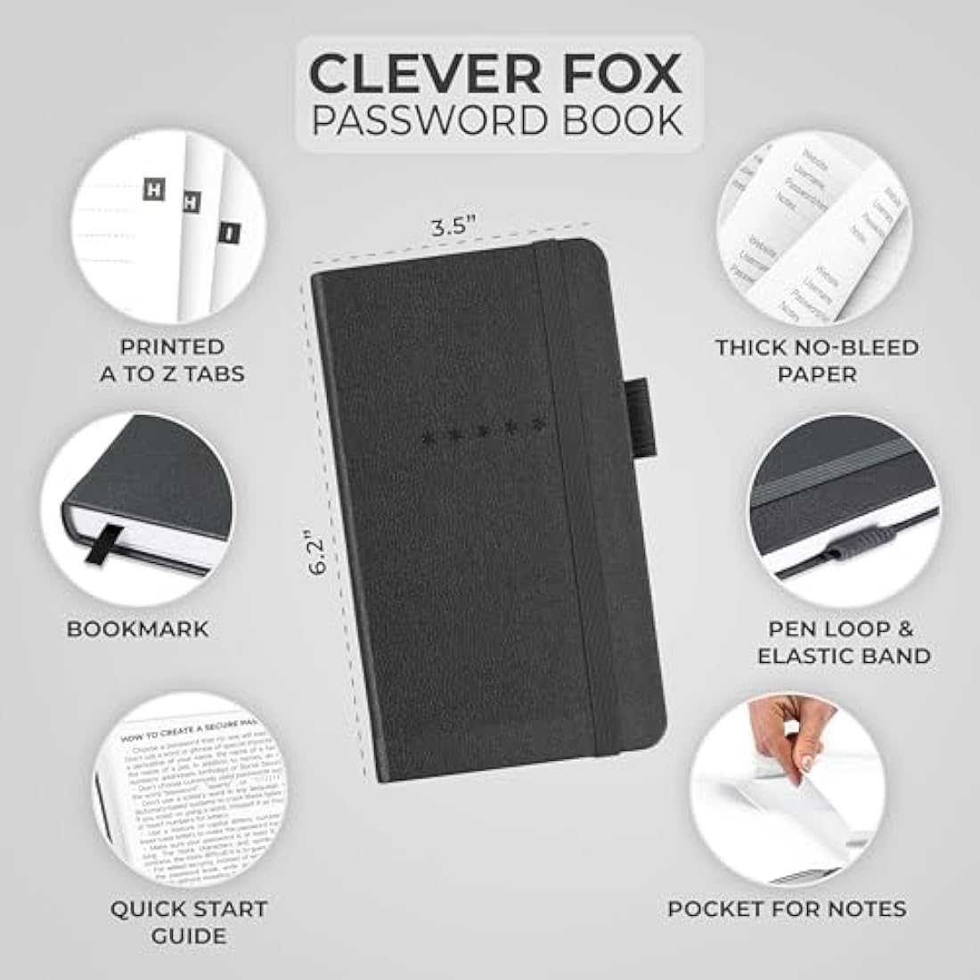 Clever Fox Password Book Pocket - Small Internet Logbook, Mystic Gray