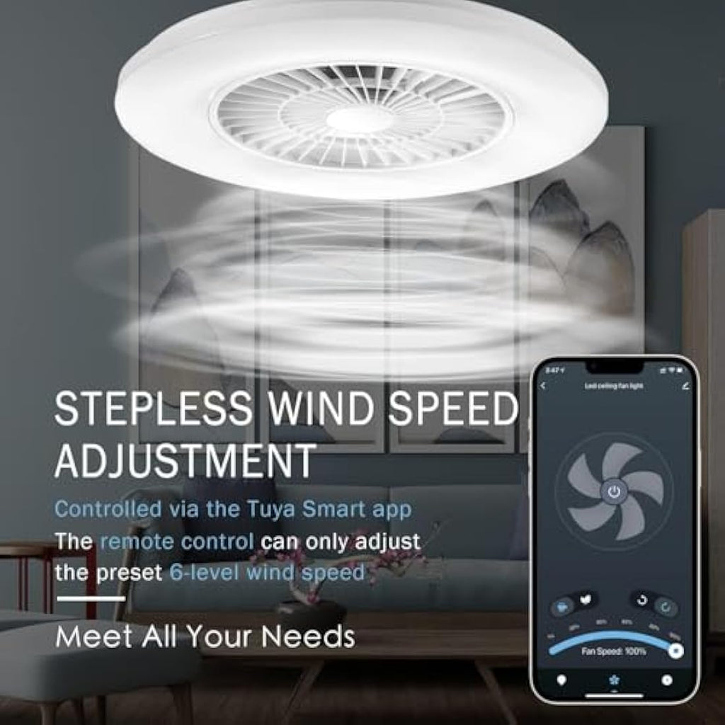 BKZO 60CM Smart RGB LED Ceiling Fan | App & Voice Control Dimmable