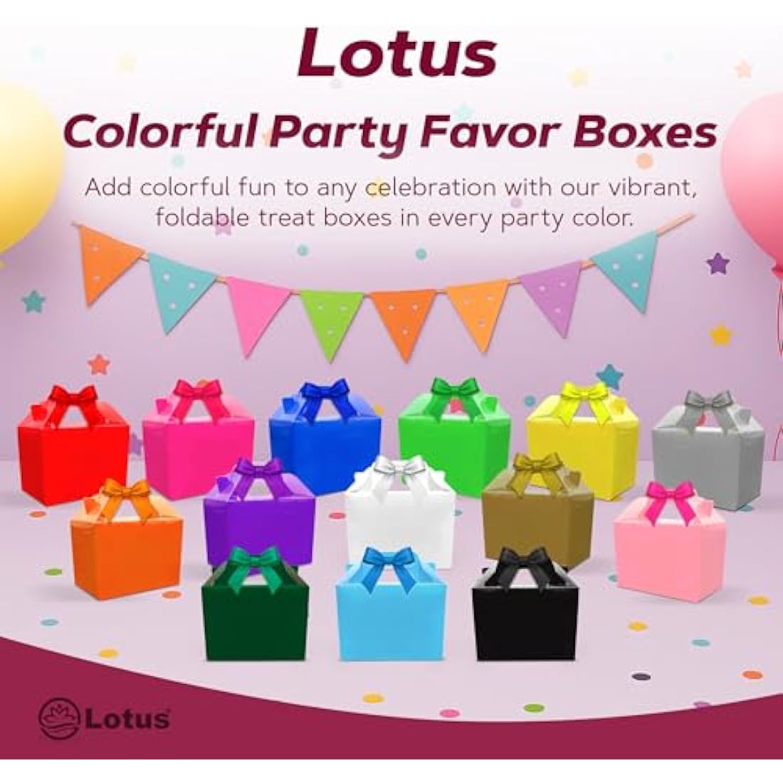 Lotus Red Children's Party Food Boxes - Recyclable Meal Carry Bag (50 Pack)