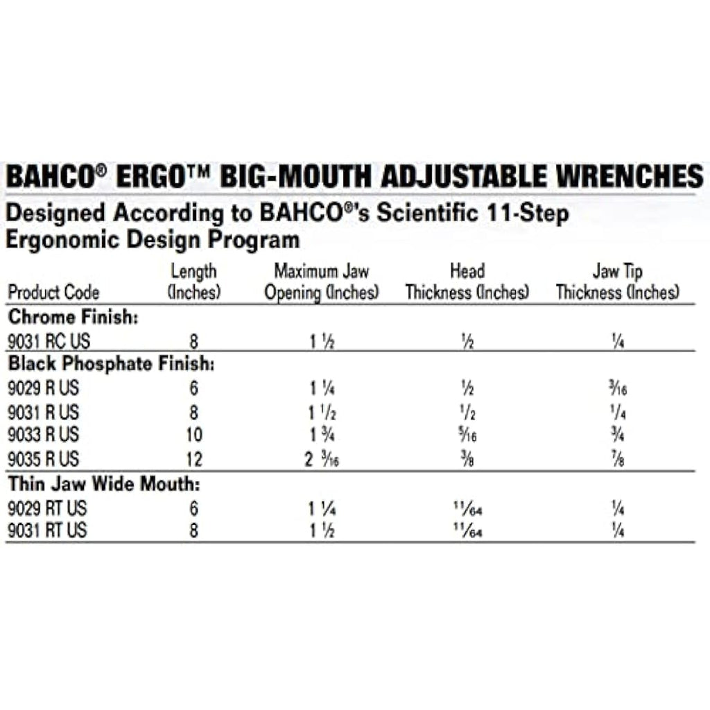 Bahco 9033 Extra Wide Jaw Adjustable Wrench | Alloy Steel, 270mm