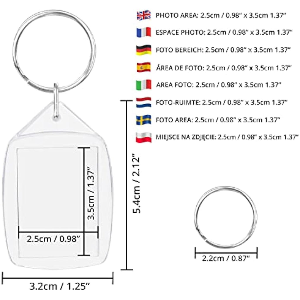Kurtzy Blank Photo Insert Keychains | 50 Pack Clear Acrylic DIY Key Rings