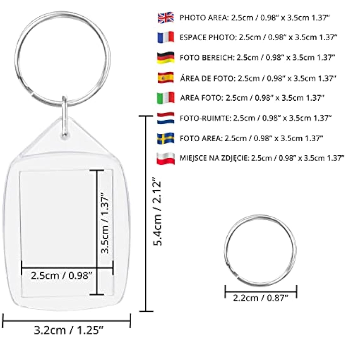 Kurtzy Blank Photo Insert Keychains | 50 Pack Clear Acrylic DIY Key Rings