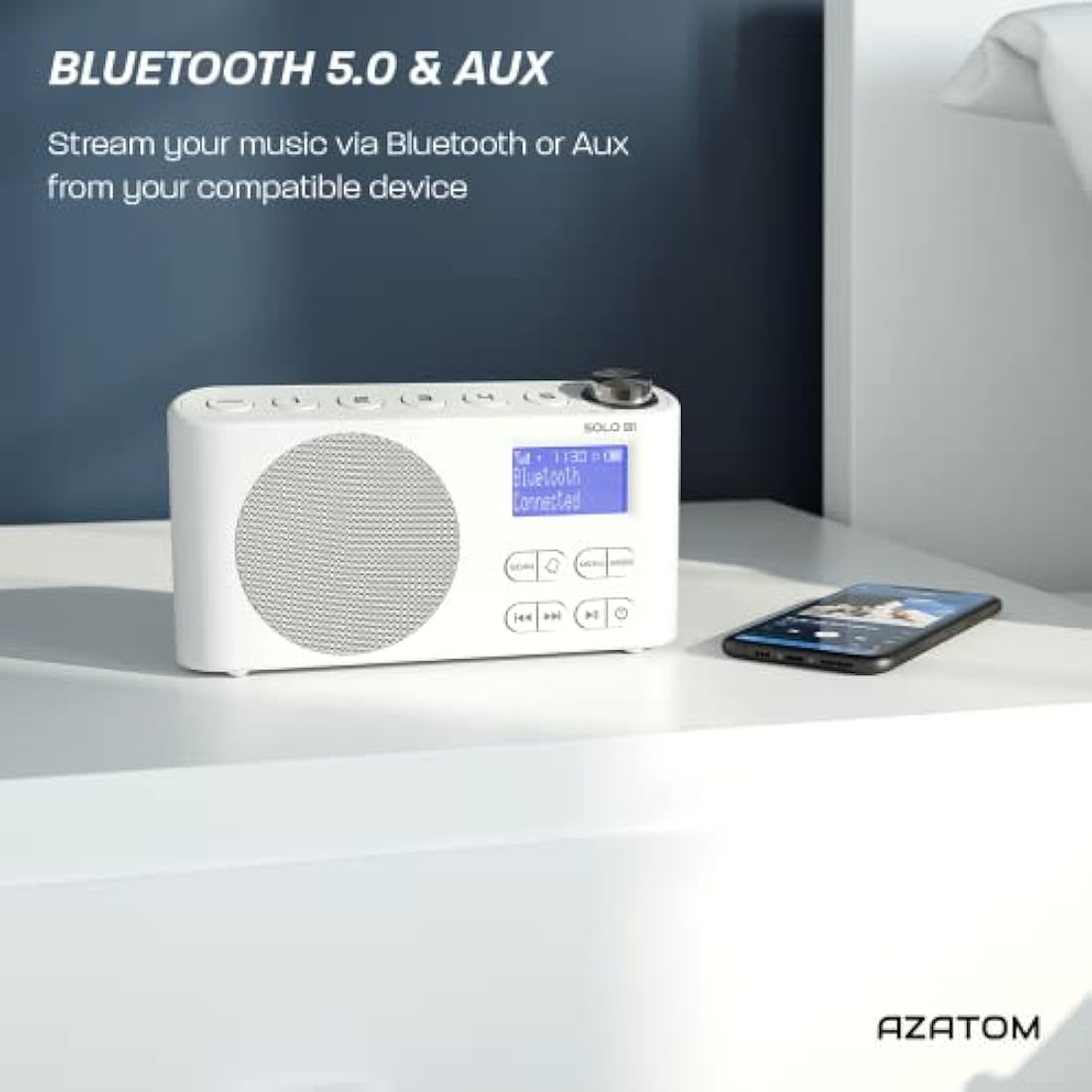 Azatom Solo B1 Portable DAB/DAB+ & FM Digital Radio with Bluetooth – White