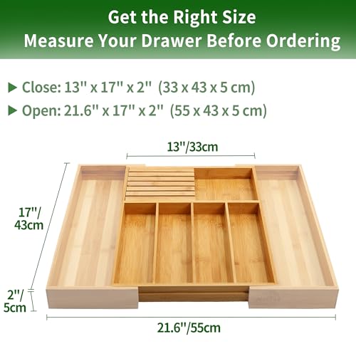 VaeFae Bamboo Expandable Cutlery Organiser | Wooden Utensil Tray